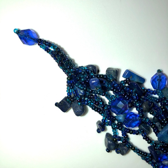 HANDMADE Lapis Lazuli Pebble Seed Crystal Bead Beaded Bracelet Peacock Blue NEW! - Picture 4 of 12